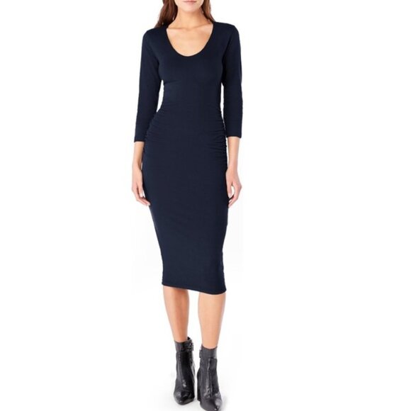 NWOT Michael Stars Nocturnal Navy Ruched 3/4 Sleeve Midi Dress - Picture 1 of 1